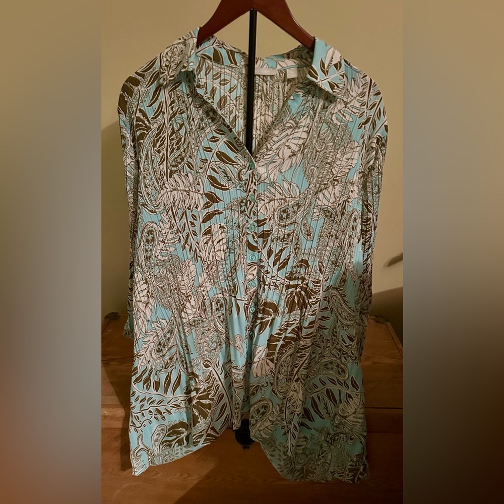 Women's Blue and Brown Patterned Top 3X